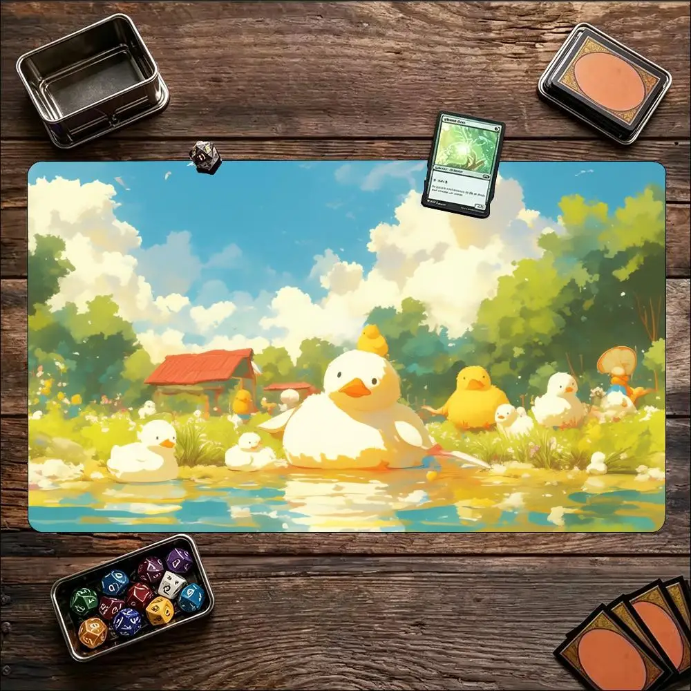 Duck Pond Anime Large Game Playmat Non Slip Rubber Desk Mat For Card Board Game Keyboard Mouse Smooth Surface Desktop Workspace