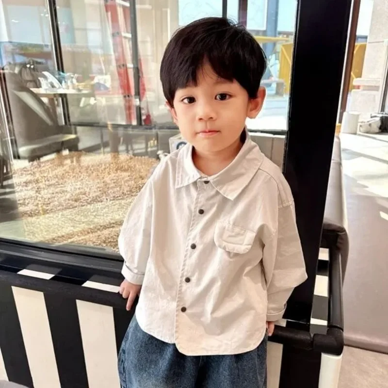 Spring and Autumn Children's Cotton Shirt Fashion New Style Boys' Long Sleeve Solid Color Shirt Coat Kids Clothing