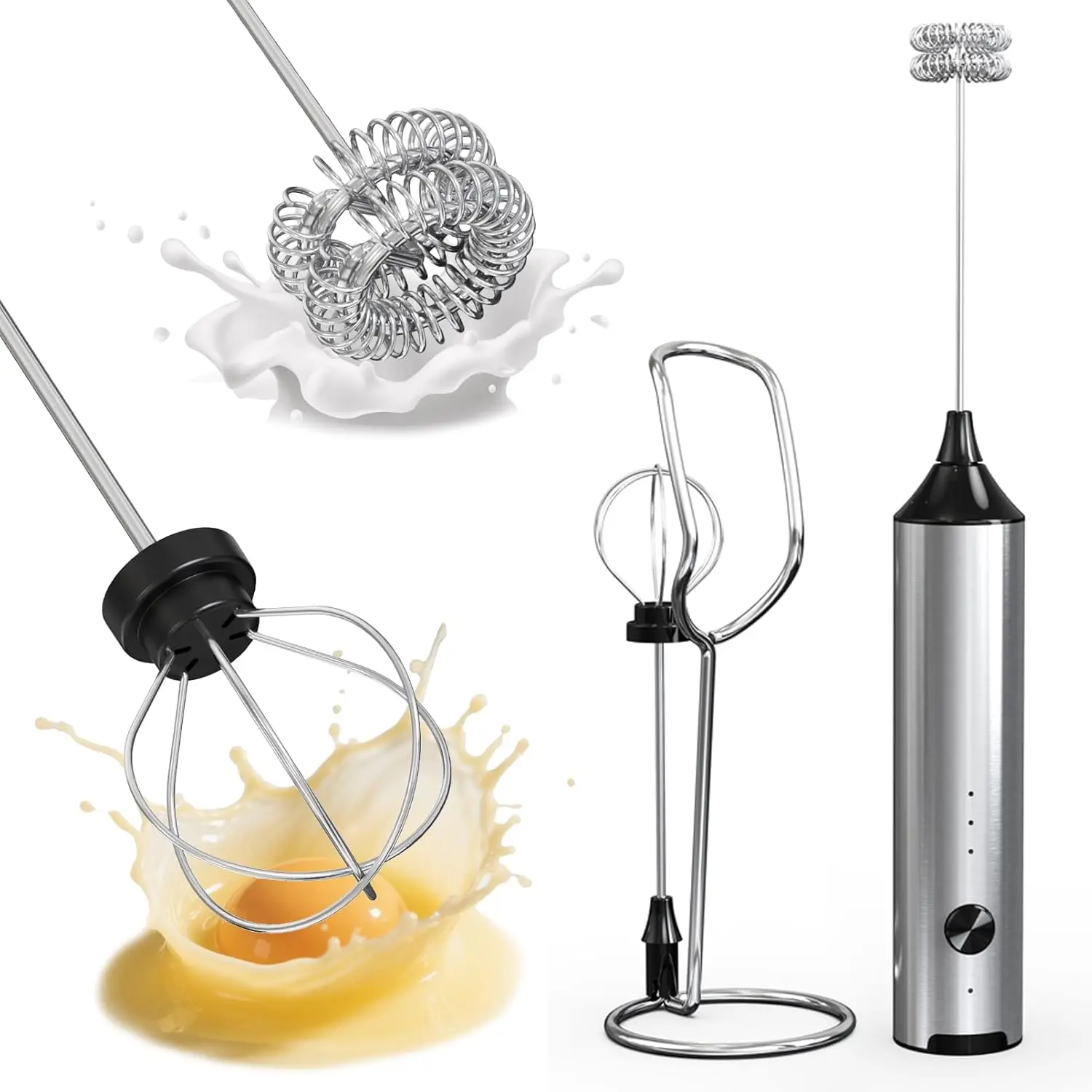 

Rechargeable Milk Frother Handheld, 3 Speeds, Stainless Steel Stand for Latte Cappuccino