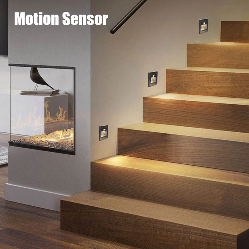 Infrared Motion Sensor Stair Lights Indoor Outdoor Stair Step Wall Lamp 3W Recessed LED Step Light Staircase Bedroom Decoration