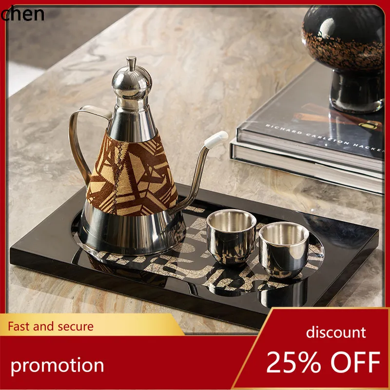 CZ Vintage Style Coffee Table Tray Ornament Metal Stainless Steel Drinkware Coffee Pot Decoration Set