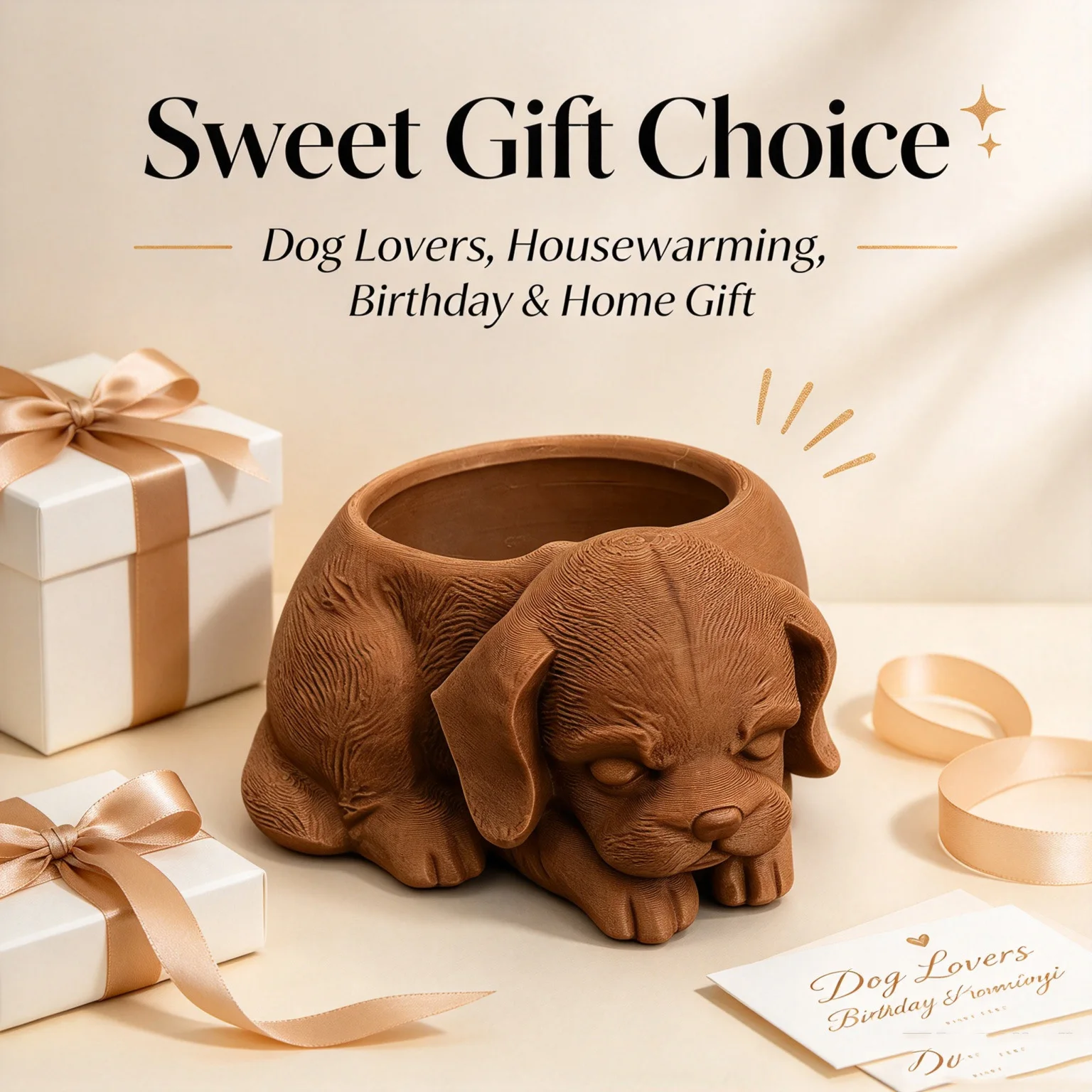Cute Sleeping Puppy Succulent Planter, 3D Printed Dog Shape Flower Pot, Resin Animal Desktop Mini Bonsai Pot