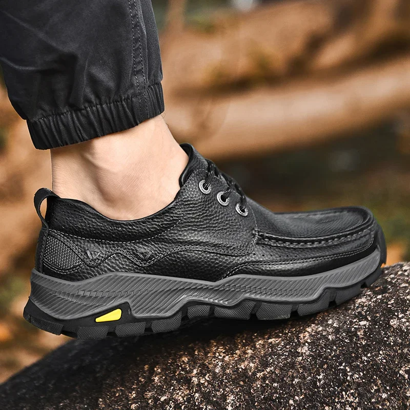 New Men's Sneakers Outdoor Casual Shoes Genuine Leather Hiking Shoes Waterproof Platform Breathable Luxury Plus Size Men's Shoes