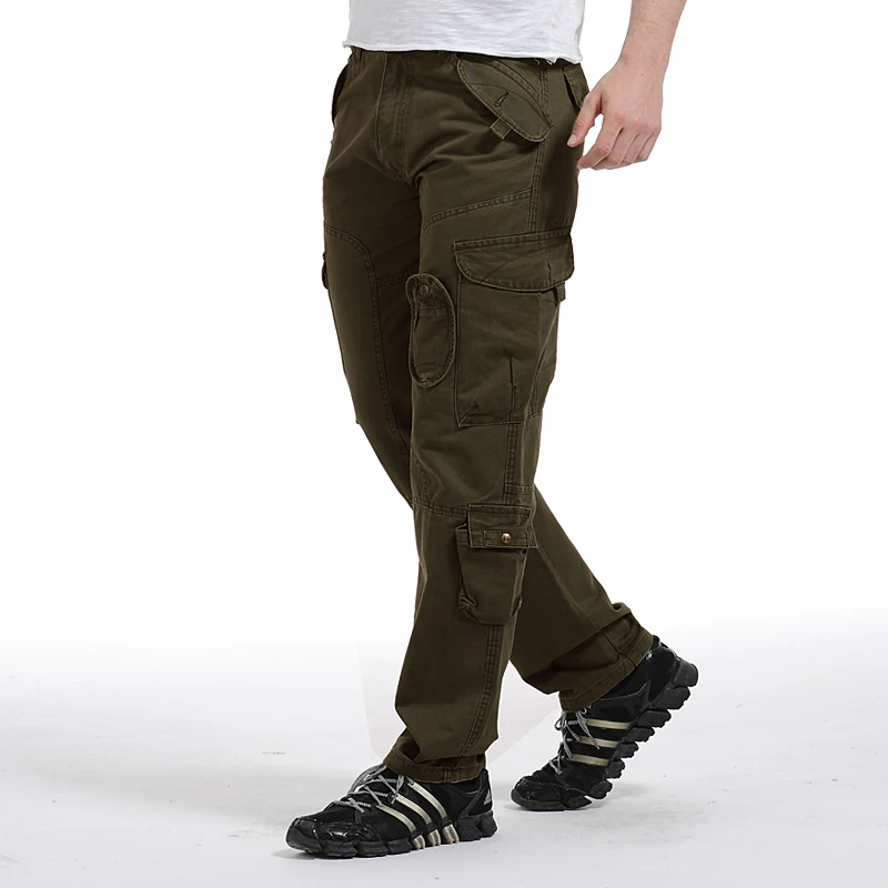 Pantalones informales a la moda para hombre, peto de algodón con múltiples bolsillos, 100%, lavado al agua