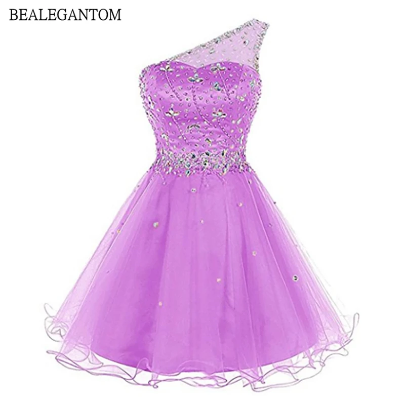 Bealegantom Sexy Eine Schulter Kurze Heimkehr Kleider Pailletten Perlen Mädchen Mini Graudation Formale Prom Cocktail Party Kleid