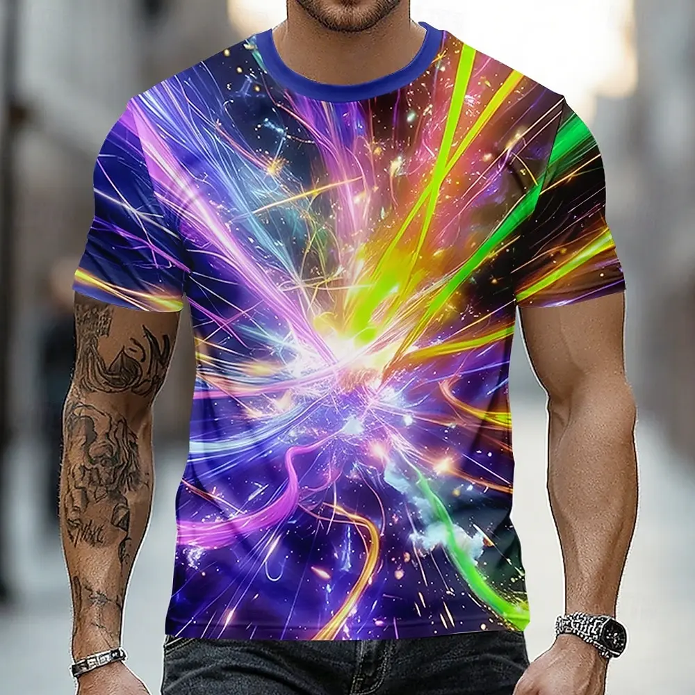 Men Galaxy Colorful Fluid 3D Print T Shirt Short Sleeve Starry Nebula Gradient Graphic Casual Daily Tops
