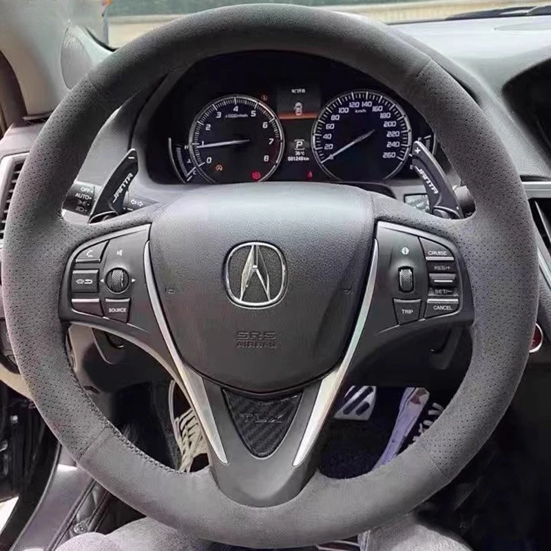 

Для Acura MDX (A-SPEC) 2014-2020 TLX 2015-2020 ручная прошивка из натуральной кожи, замша, нескользящий чехол на руль автомобиля