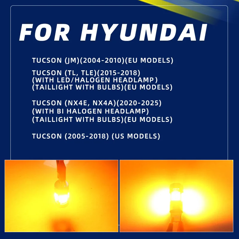 For Hyundai Tucson LM TL MX4 2006 2008 2018 2019 2020 2025 LED Turn Signal Blinker Lights Bulbs Direction Indicator Amber 2pcs