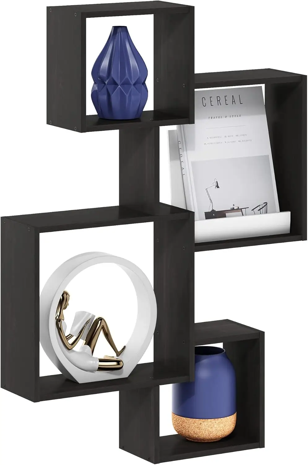 

Set of 4 Floating Cube Shelves, Modern Interweave Design, Espresso Finish for Wall Storage