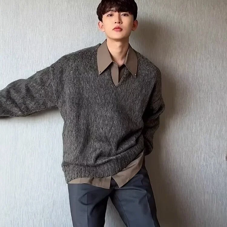 Suéter de Punto con Cuello en V, Estilo Retro Americano, Informal, para Hombre, Color Sólido, Cárdigan Abierto, Ajuste Hoad...