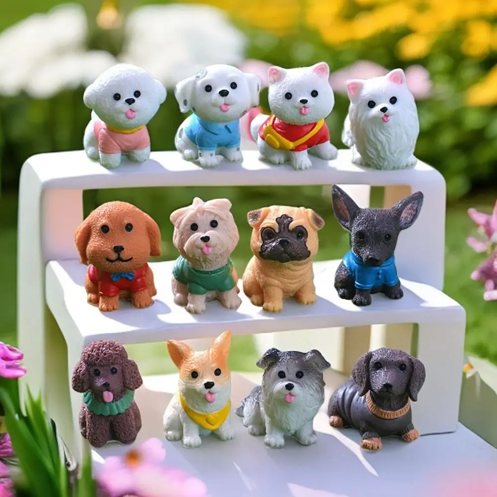 12Pcs Exquisite Resin Craft Doggy Model Desktop Decoration Teddy Corgi Dog Ornaments Mini Dog Figurine Fairy Tale Gardens