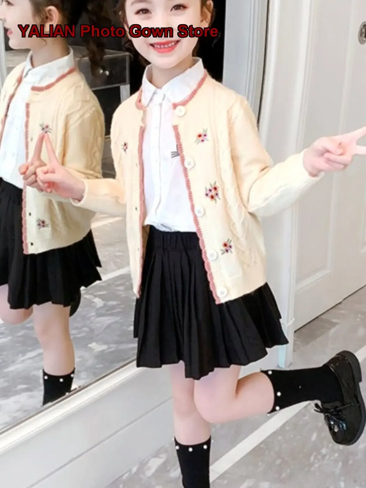 Girls Knit Cardigan Kids Autumn Winter Open Front Fashionable Older Kids