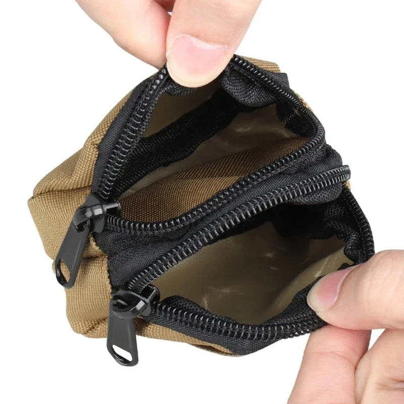 Nylon Double Zipper Pocket Coin Purse Men Tactical Molle Pouch Lightweight Outdoor Small Card Holder Keys Storage Belt Waist Bag