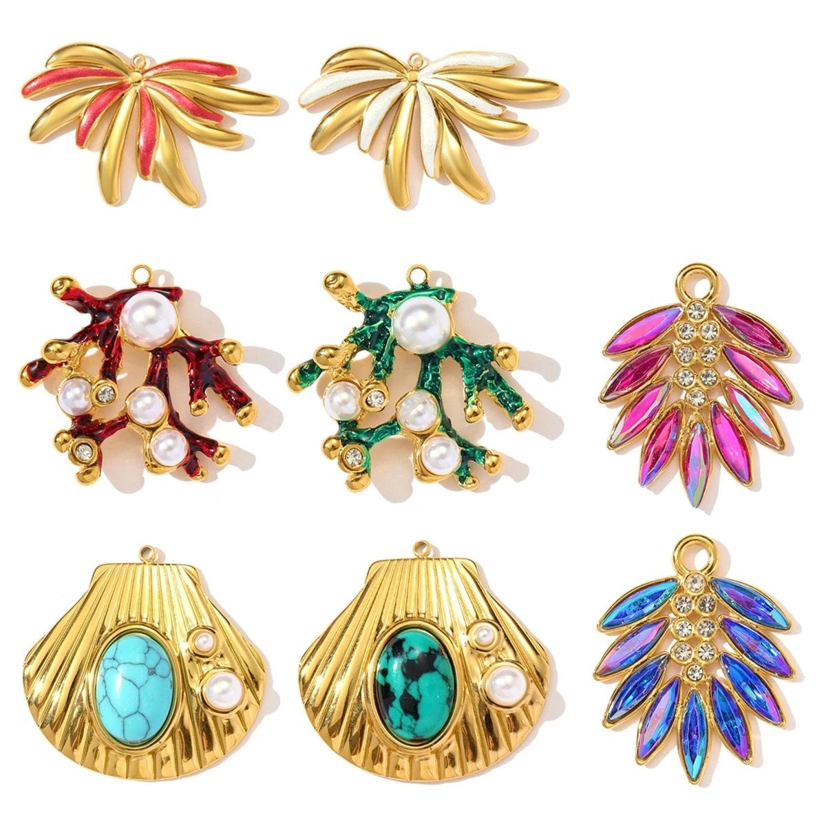 

3Pcs/Lot Stainless Steel Big Size Coral Leaf Charms Enamel Pendants For DIY Making Necklace Earrings Jewelry Accessory Wholesale