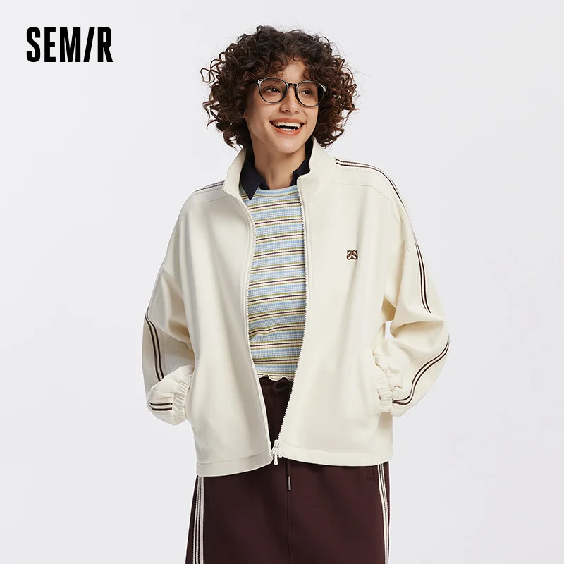 Semir Jacket Women Drawstring College Style Stand Collar Texture Sporty 2025 Autumn Outerwears Woman Clothing Tops for Woman