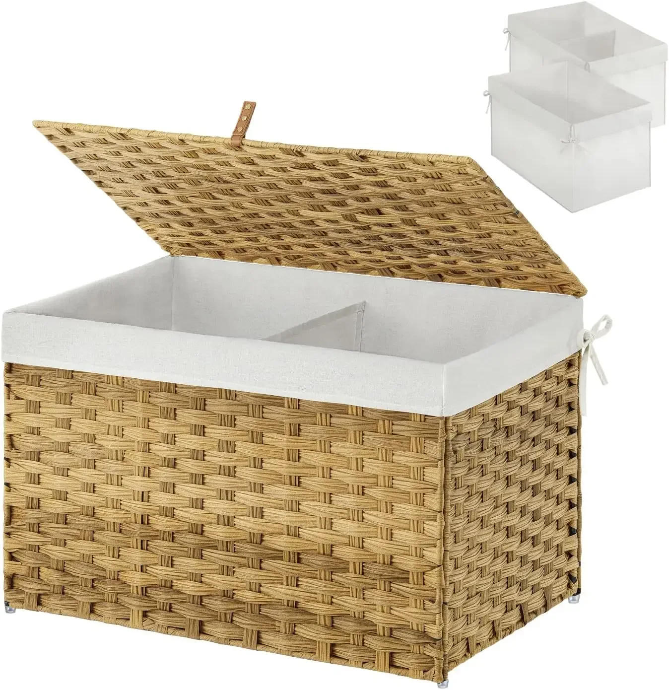 Storage Basket with Lid, Handwoven Large Shelf Basket with Cotton Liner and Metal Frame, Foldable & Easy to Install