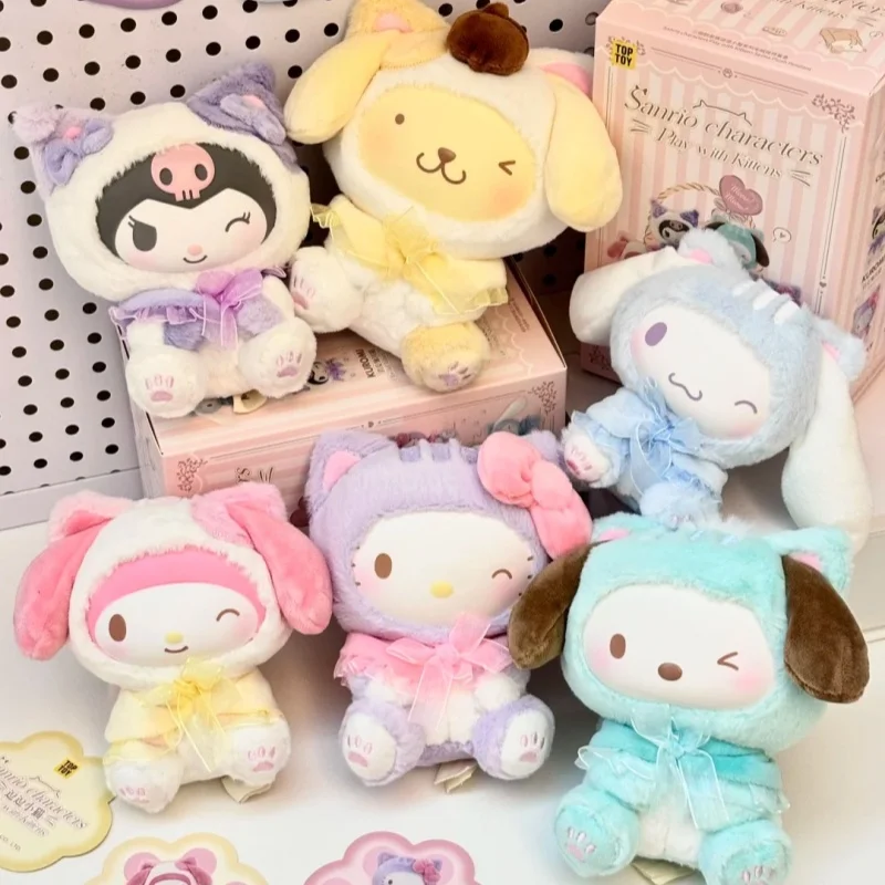 

Genuine Kuromi Play With Kittens Series Blind Box My Melody Cinnamoroll Kitty Pochacco Cute Plush Doll Bag Pendant Girls Gift