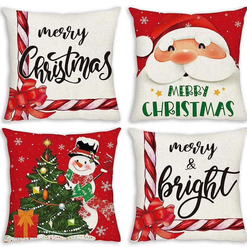 Linen Pillowcase, Christmas Snowman, Christmas Eve, Holiday Party, Home Furnishing, Living Room, Pillow, Cushion Cover