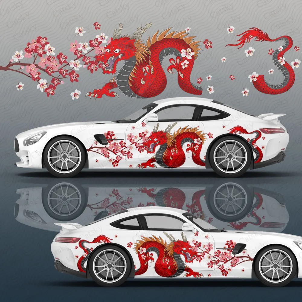 dragon flower animal Car Decal Protective Film Vinyl Itacar Racing Side Graphics Wrap Accessories Spray Paint auto Stickers