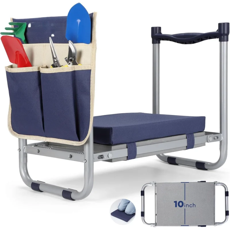

Складной садовый стул-сиденье, сверхпрочный табурет с съемной подушкой шириной 10 дюймов, большая сумка для инструментов, портативная скамья, подарок для садовода