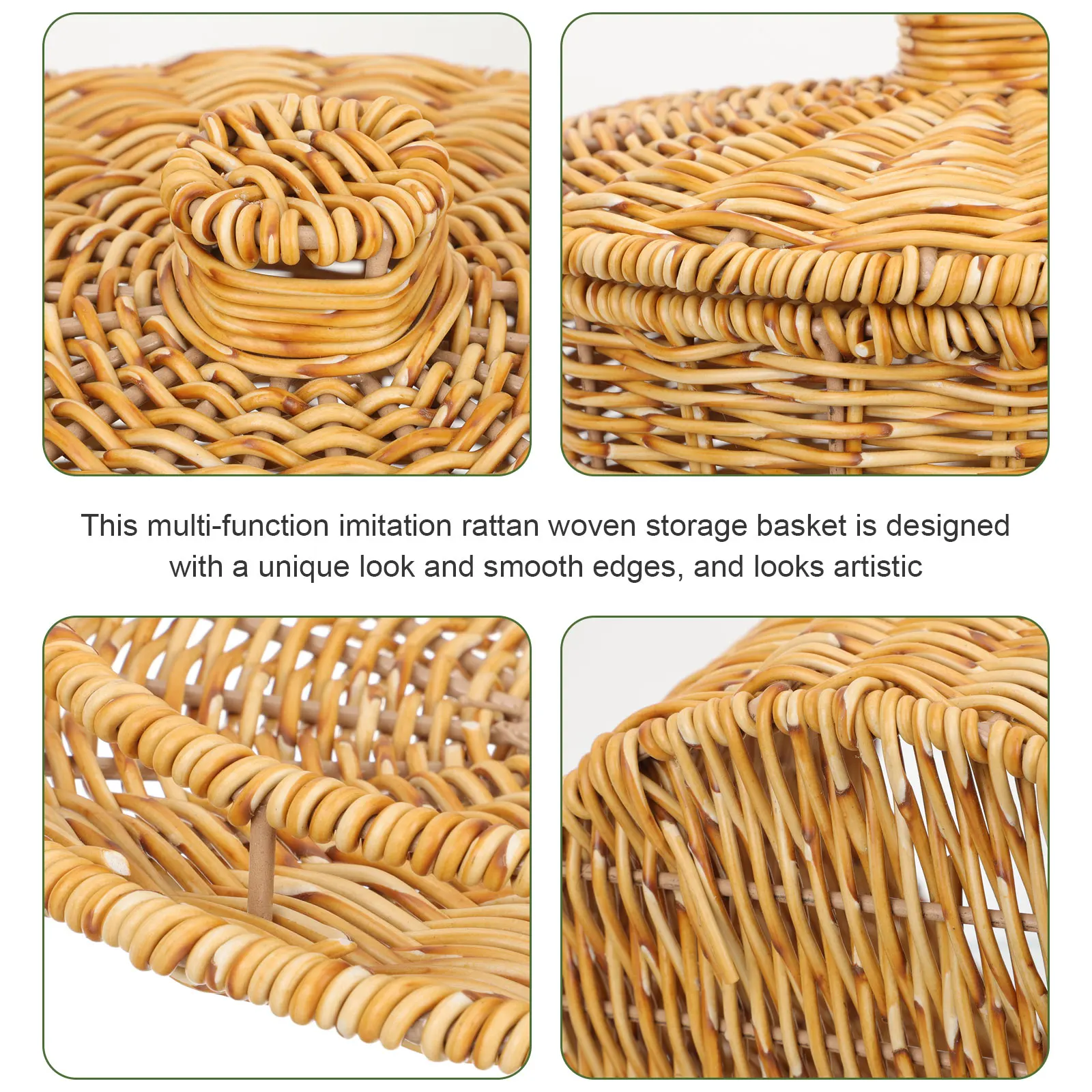 

Imitation Rattan Round Woven Storage Basket Bathroom Sundries Organizer Lid Multipurpose Handmade Household Storage Container