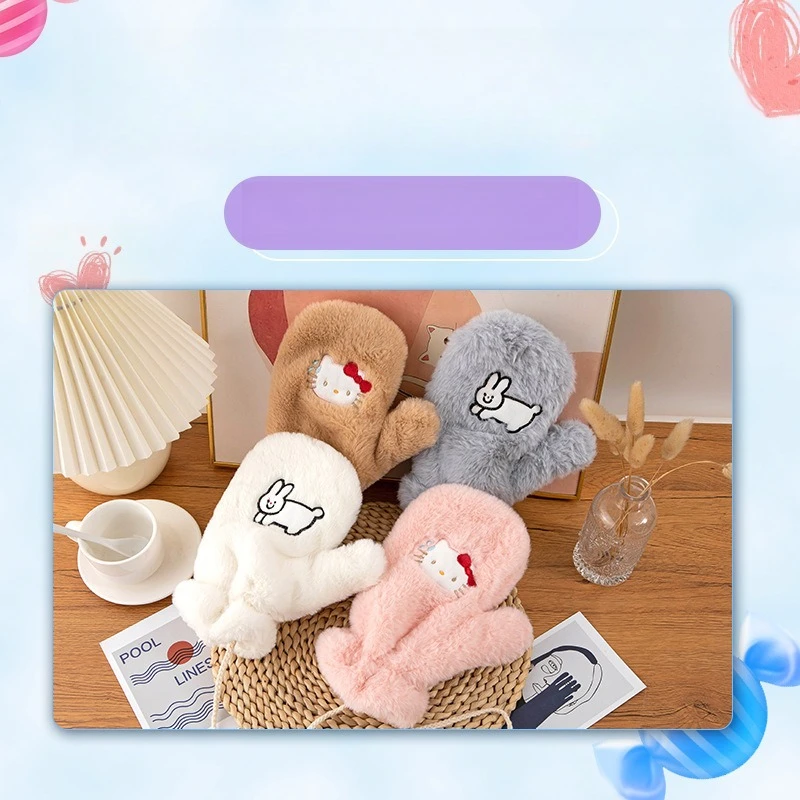 Miniso 어린이 장갑 6 ~ 15 세 새로운 더블 레이어 두꺼운 만화 동물 귀여운 한국어 버전 모조 토끼 머리