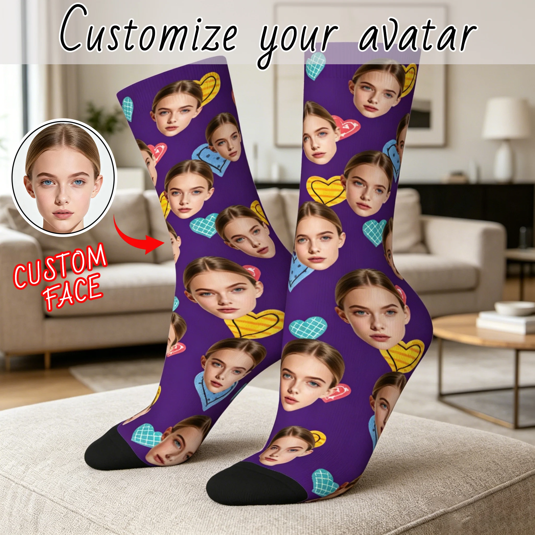 Custom face pattern socks unisex personalized fun socks with face pattern custom with  Valentine's Day gift