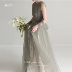 OLOEY Fairy Tulle A Line Korea Evening Dresses Wedding Photoshoot Jewel Neck Floor Length Prom Gowns Customized Bride Dress