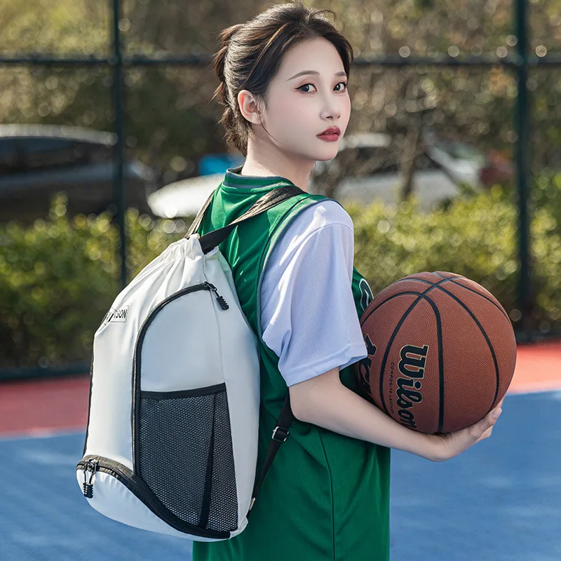 

20-35L Basketball Soccer Storage Bag Wet and Dry Separation Tennis Badminton Racket Drawstring Backpack with Shoe Compartment