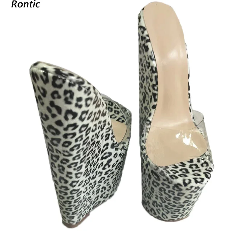 

Rontic/женские туфли-лодочки ручной работы на платформе, босоножки на танкетке с круглым носком, великолепная леопардовая обувь для вечеринок, женская обувь США, большие размеры 5-15
