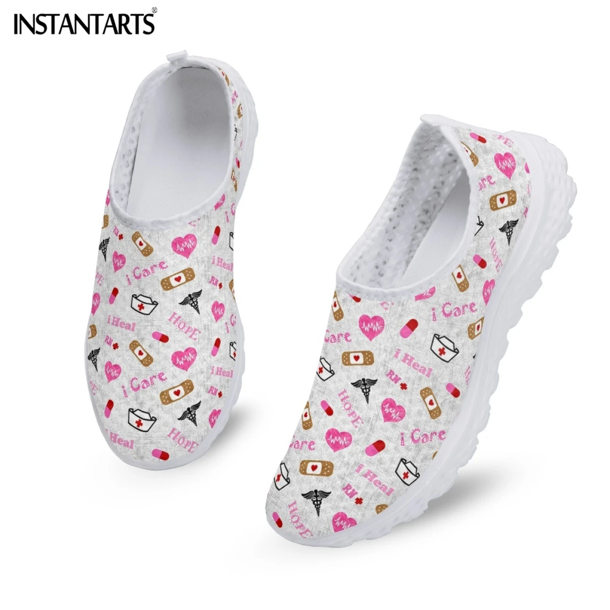 INSTANTARTS Fashion Paramedic EMT EMS Pattern Ladies Flat Shoes Lightweight Slip-on Loafers Summer Breathable Air Mesh Sneakers