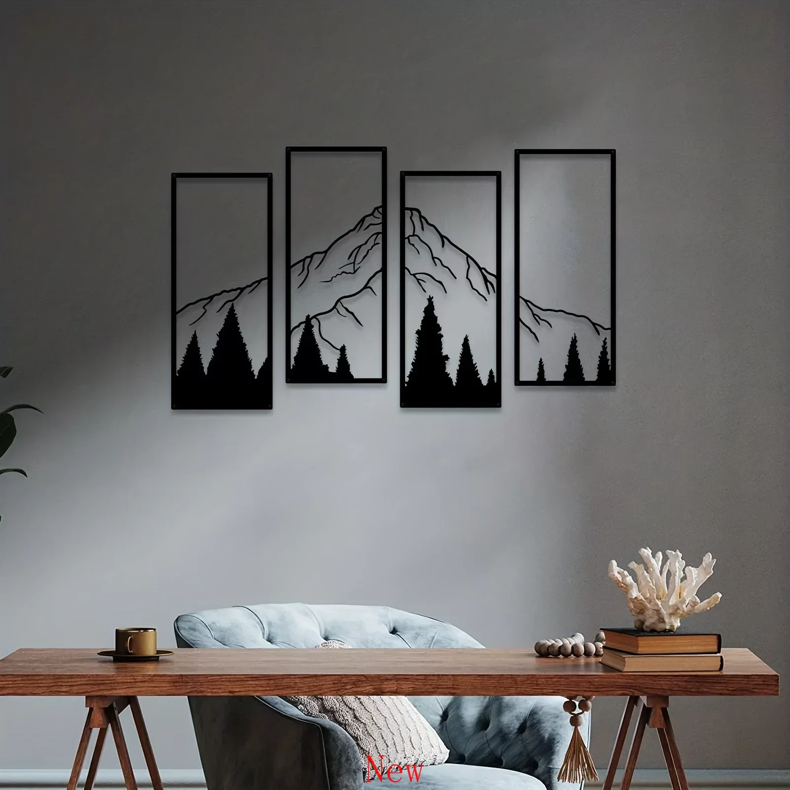 

Promotion 4pcs Minimalist Metal Mountain Home Decor Square Sculpture Home Office Living Room Bedroom Unique Wall Art Decoration