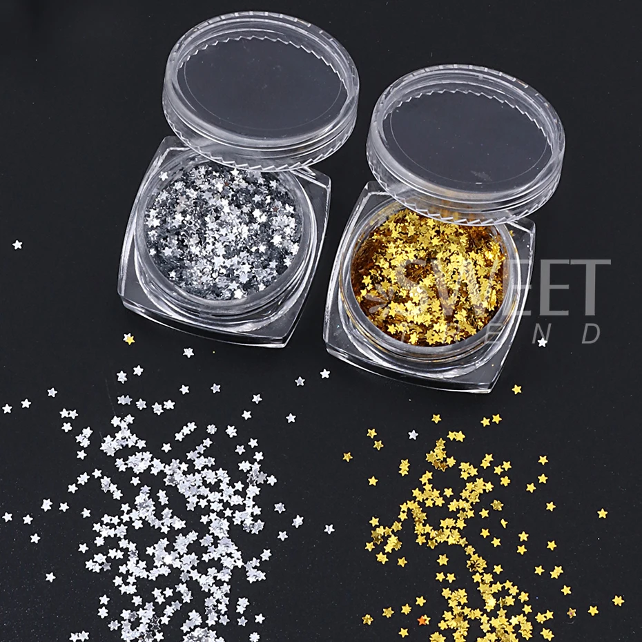 4 Colors Laser Silver Gold Star Nail Sequins Holographic Mini Pentagram Flakes Slices Spangles Manicure Decoration Accessories