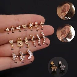 2PCS New Stainless Steel Tragus Piercing Ear Stud Earring for Women Helix Tragus Studs Earring Trendy Jewelry boucles d'oreilles
