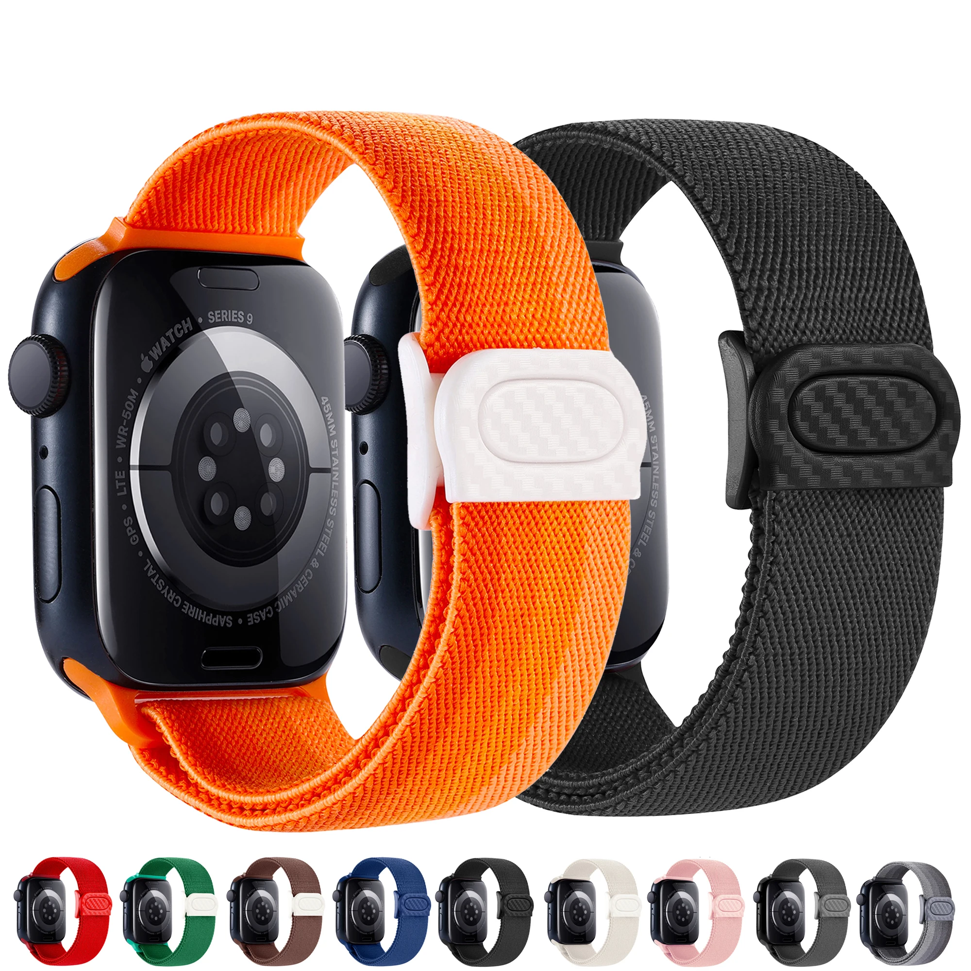 Nylon Strap For Apple watch band 45mm 40mm 44mm 41mm 49mm 38mm Elastic carbon bracelet iWatch series 9 8 7 6 3 se Ultra 2 bands