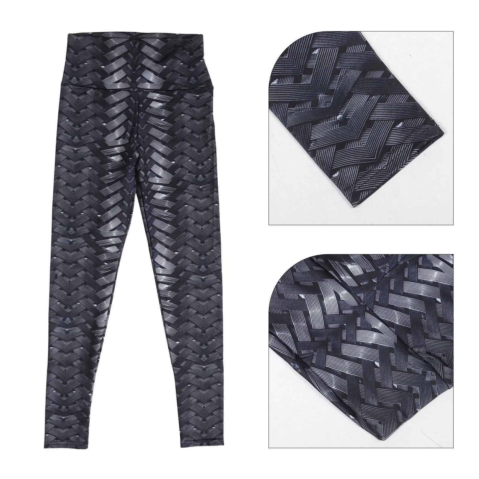 

Women Yoga Leggings High Waisted Woven Pattern Athletic Pants Moisture Wicking Soft Stretchy Gym Running Trousers for Workout