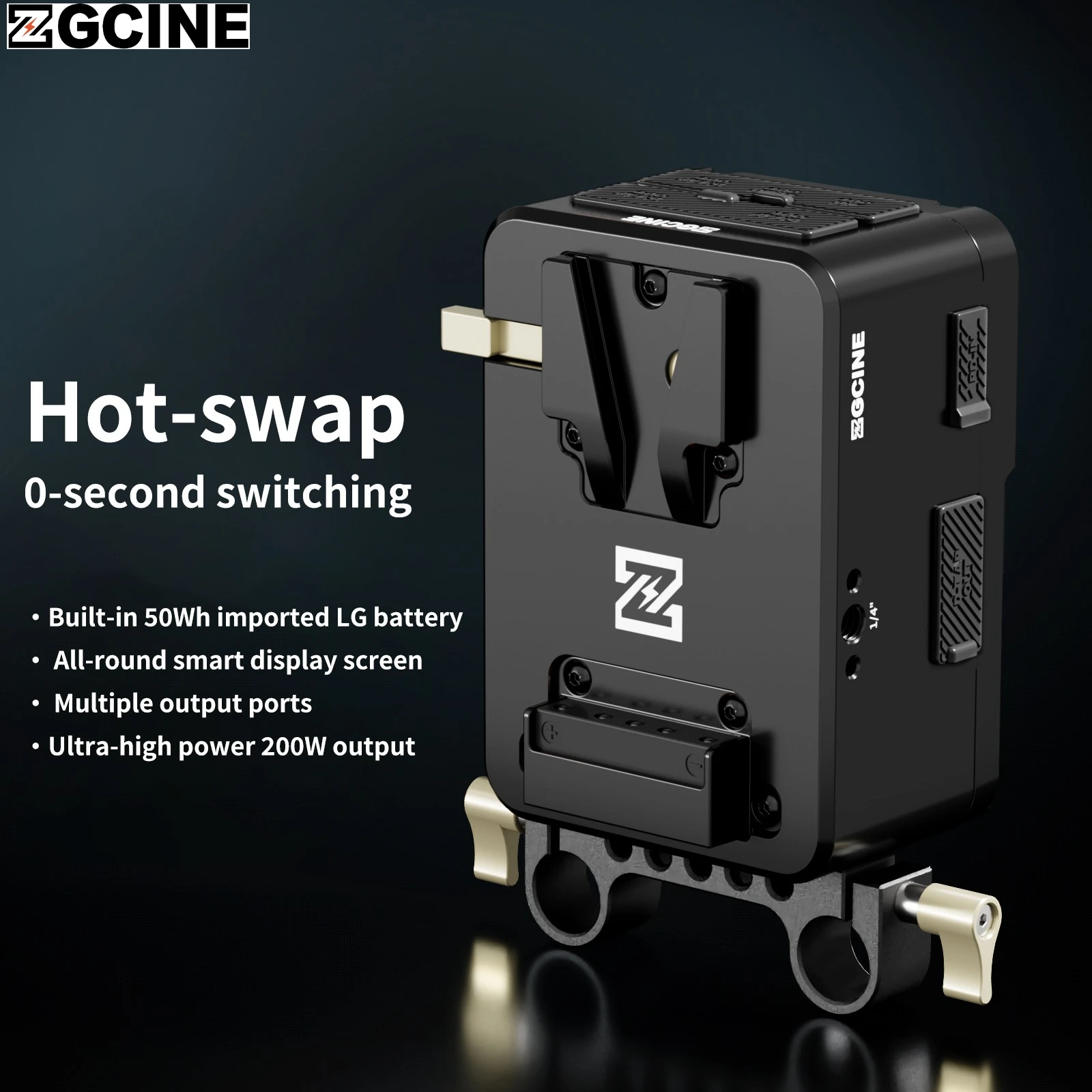 ZGCINE VM-HS1 ホットスワッププレート Vマウントバッテリープレート 内蔵バッテリー 50Wh、USB-C PD入力 65W、0.96インチIPSディスプレイ搭載