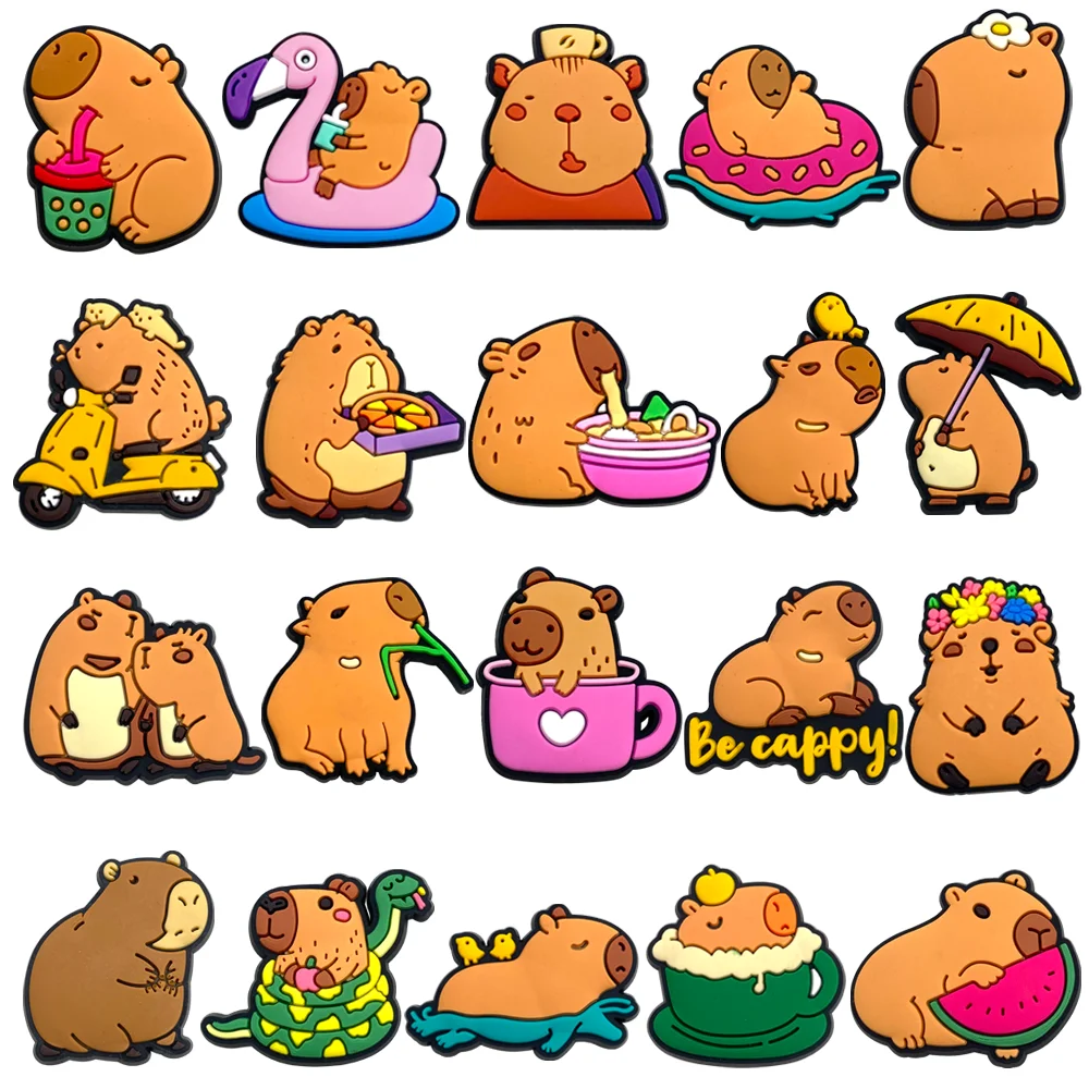 Capybara สัตว์ผ่อนคลายการ์ตูนตลกน่ารักรองเท้า Charms สําหรับ Clogs รองเท้าแตะตกแต่งรองเท้าสําหรับของขวัญเพื่อน