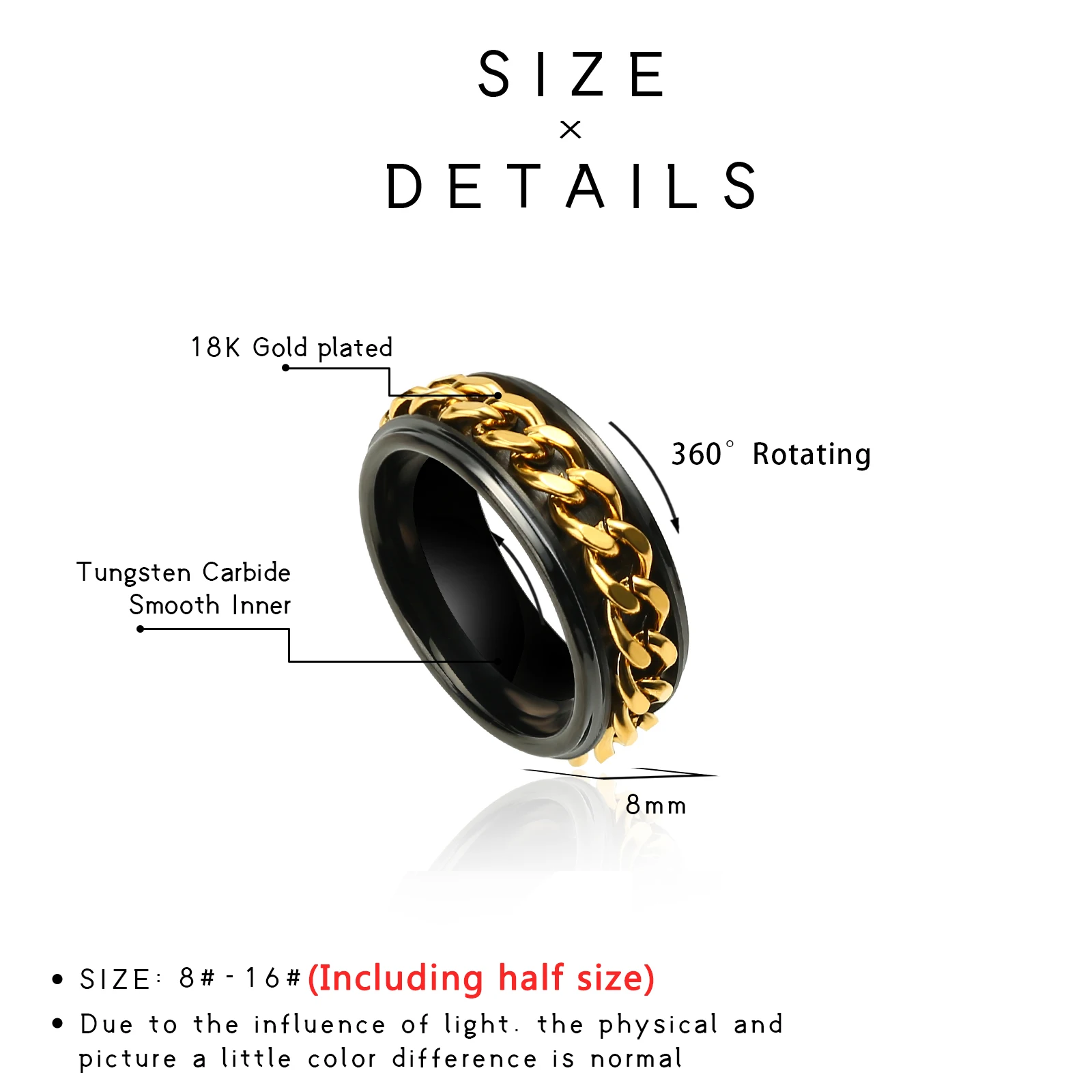 8mm Spinner Fidget Ring Men Tungsten Anxiety Wedding Rings Chain Promise Engagement For Stress Relief Finger Band Comfort fit