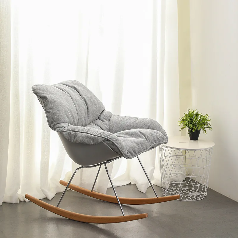 Nordic Lazy Rocking Chair Home Armchair Living Room Leisure Fabric Sofa Rocking Chair