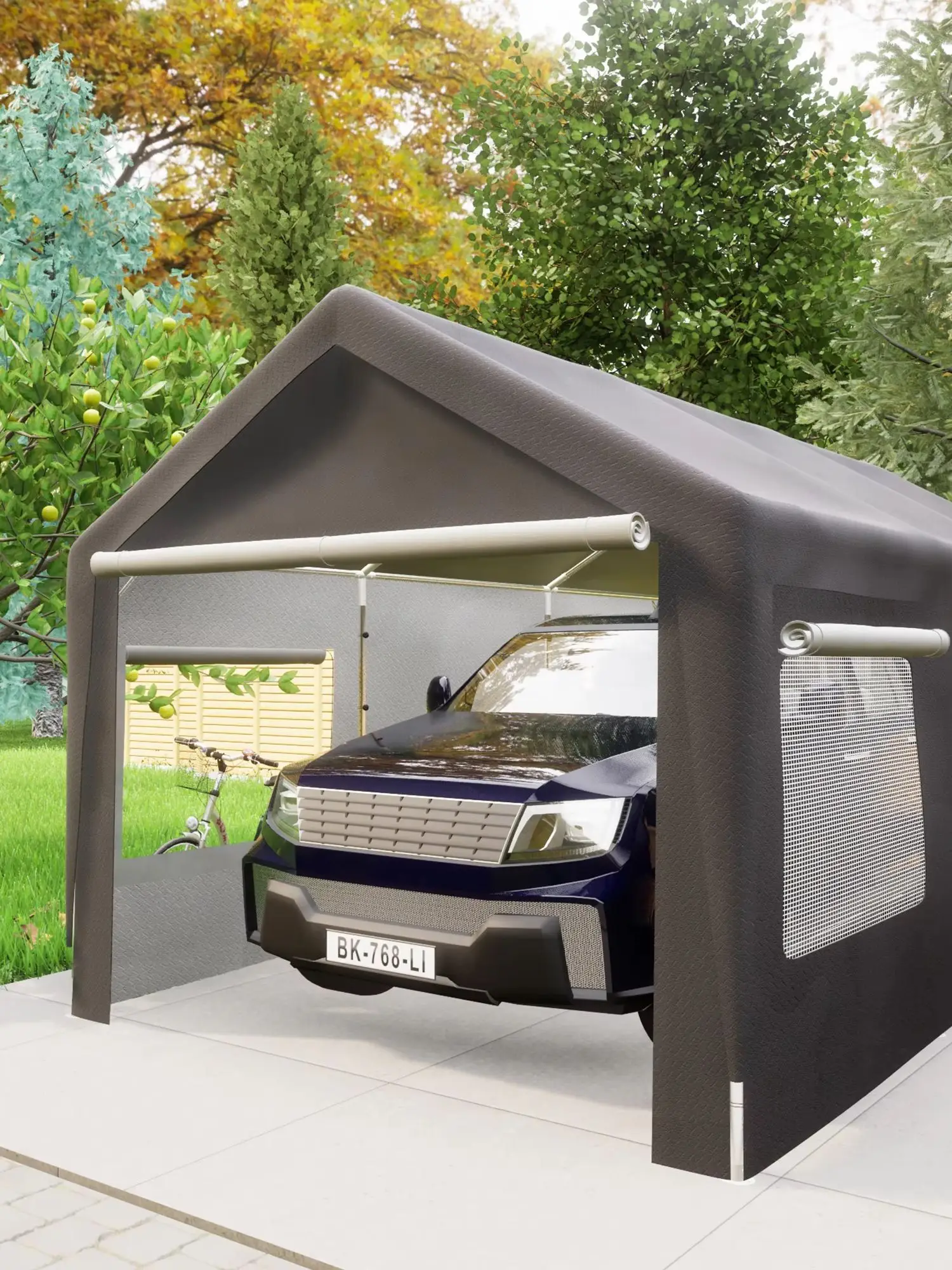 10*20FT Schwerlast-Carport, Outdoor-Autoüberdachung, wasserdicht, UV-Schutz, verzinkter Stahlrahmen, tragbares Garagenzelt mit Netzfenstern für die Lagerung von Pickup-Trucks und anderen Fahrzeugen.