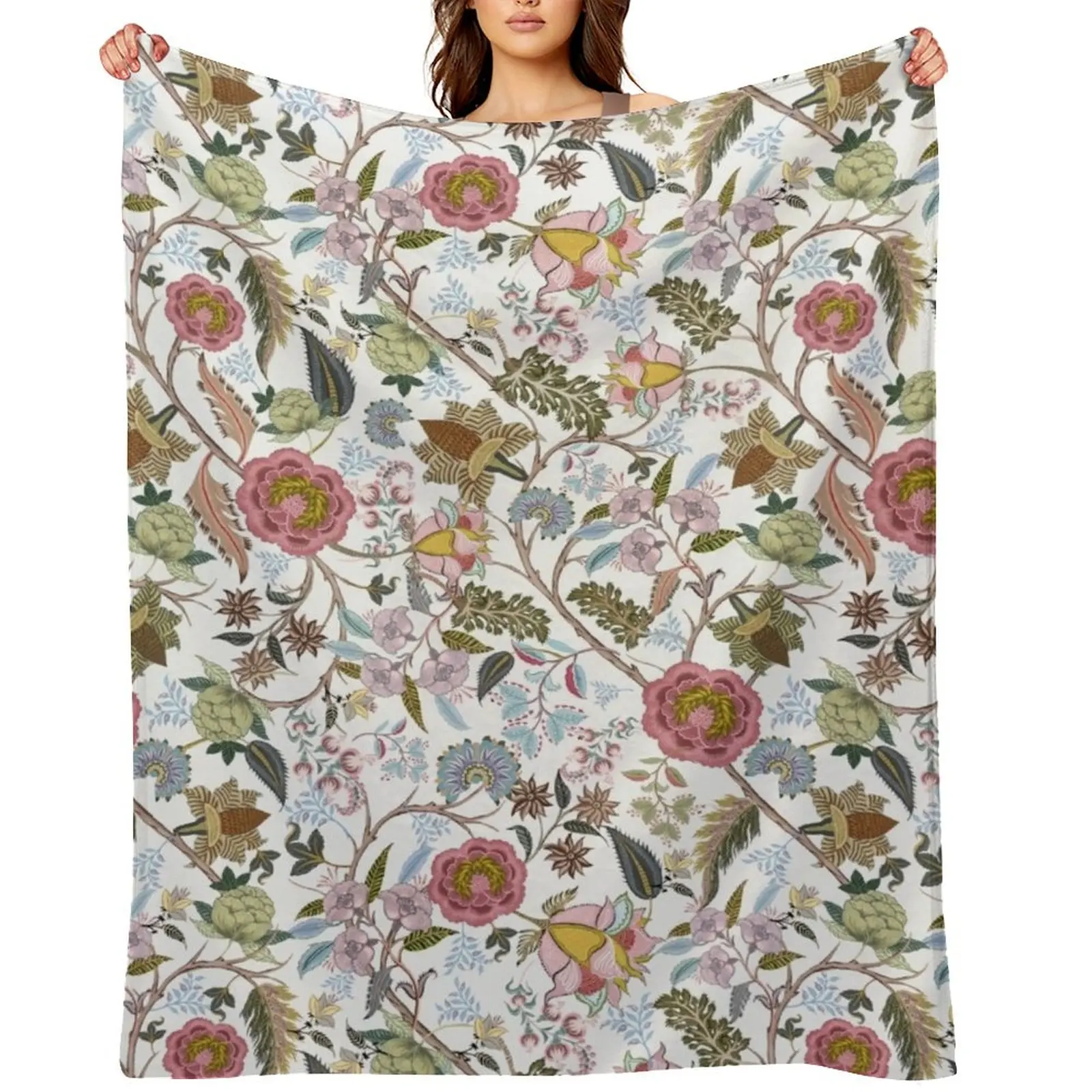 

Chintz retro vintage, Indian, Jacobean Chintz, Spring colors, Throw Blanket Thin Blankets For Bed Custom Picnic Blankets