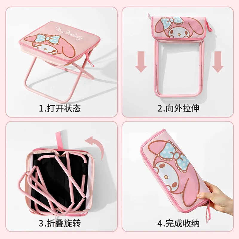 Sanrio mymelody Kuromi Cinnamoroll Cartoon Small  Folding Bench Stool Portable Fishing Chair Outdoor Picnic Folding Bench BBQ - Image 4