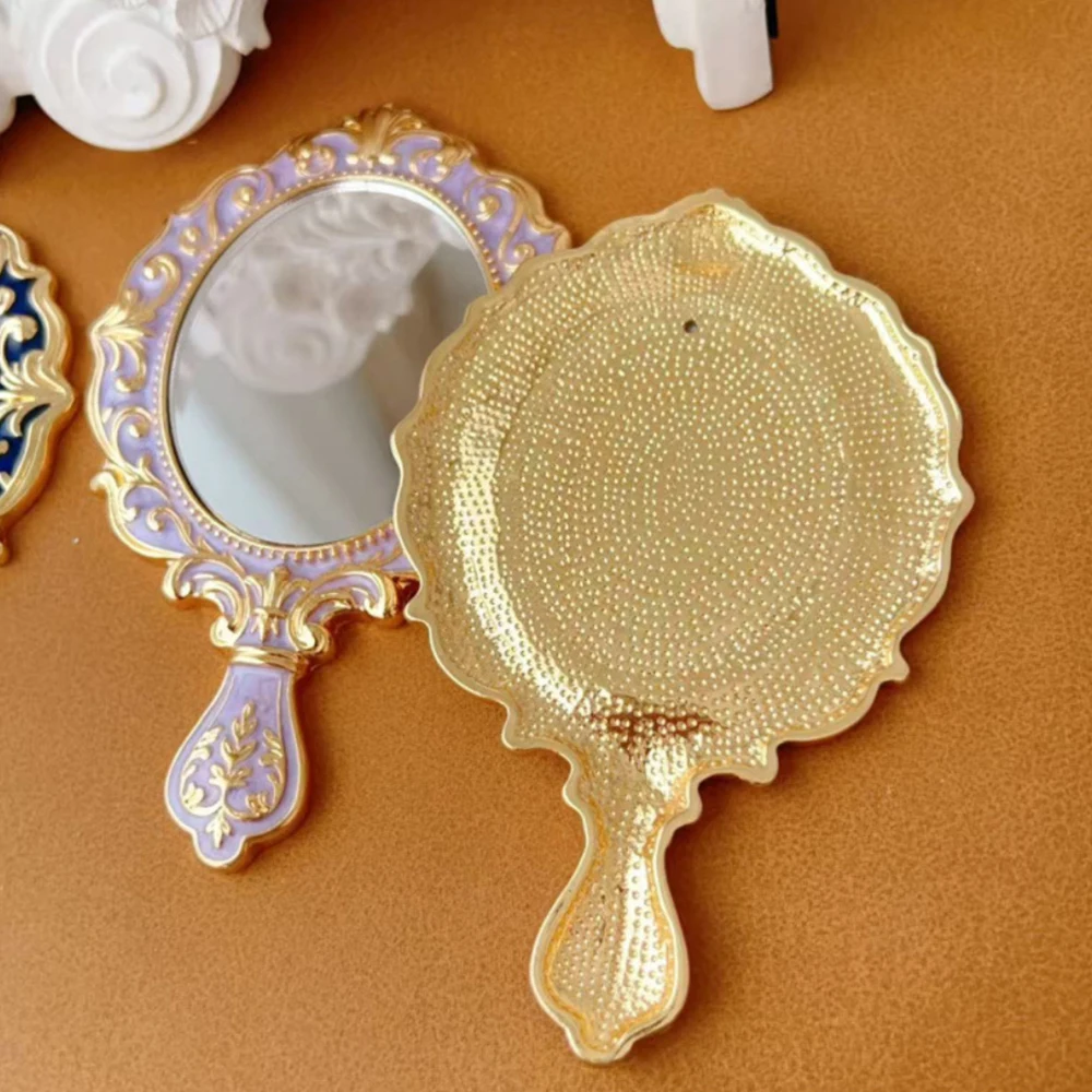 Europese Vintage Handheld Make-upspiegel Ovaal Gesneden Parel Decoratie Draagbare Reisspiegel Hoofse Stijl Thuis Room Decor Gift