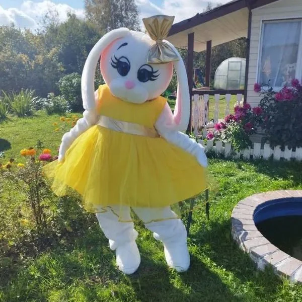 

Disney Yellow Dress White Rabbit Bunny Mascot Costume Adult Cartoon Character Outfit Attractive Suit Birthday Party Events