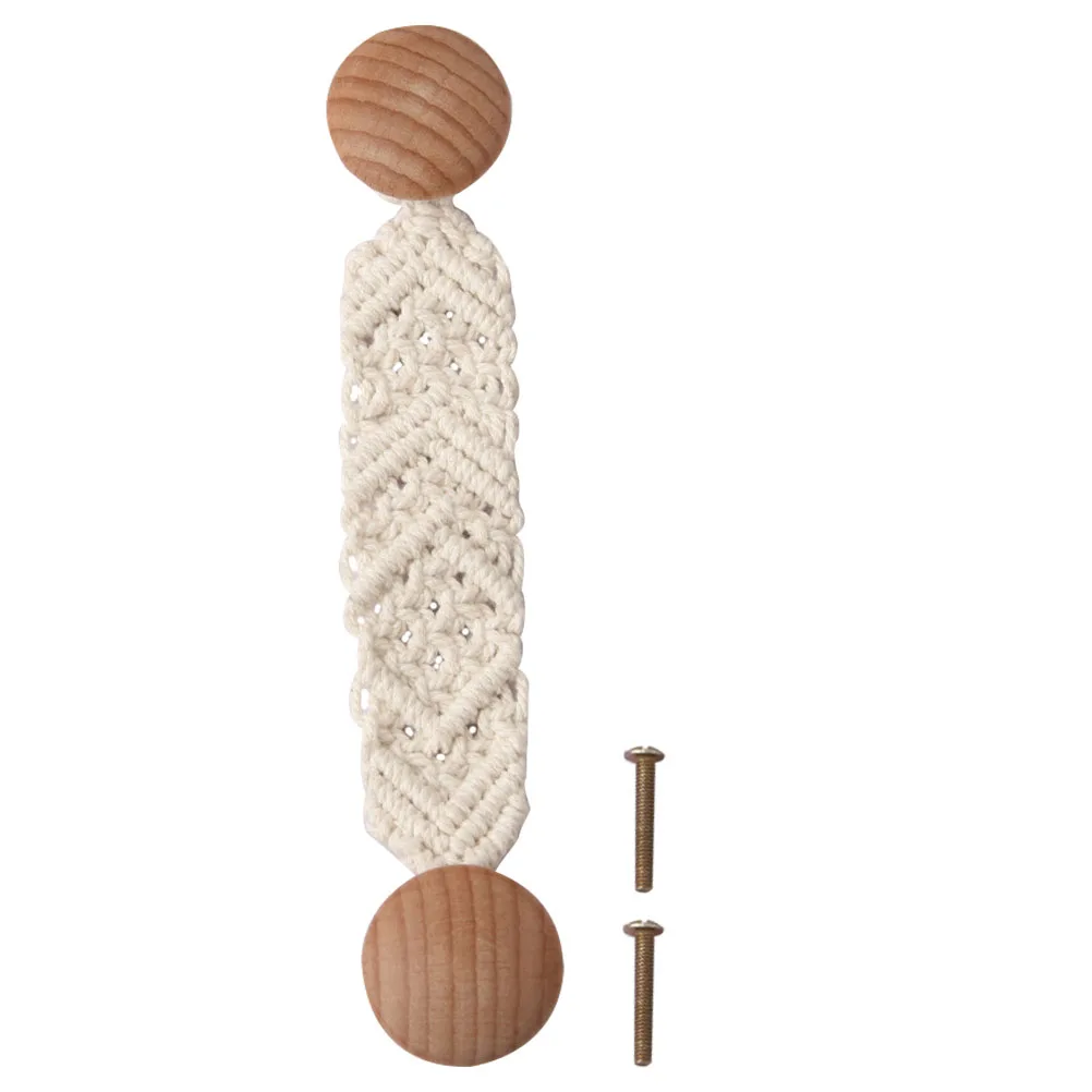 

Woven Drawer Knobs Door Handle Cabinet Barn Kitchen Ivory Cotton Smooth Wooden Part Durable Furniture Hardware