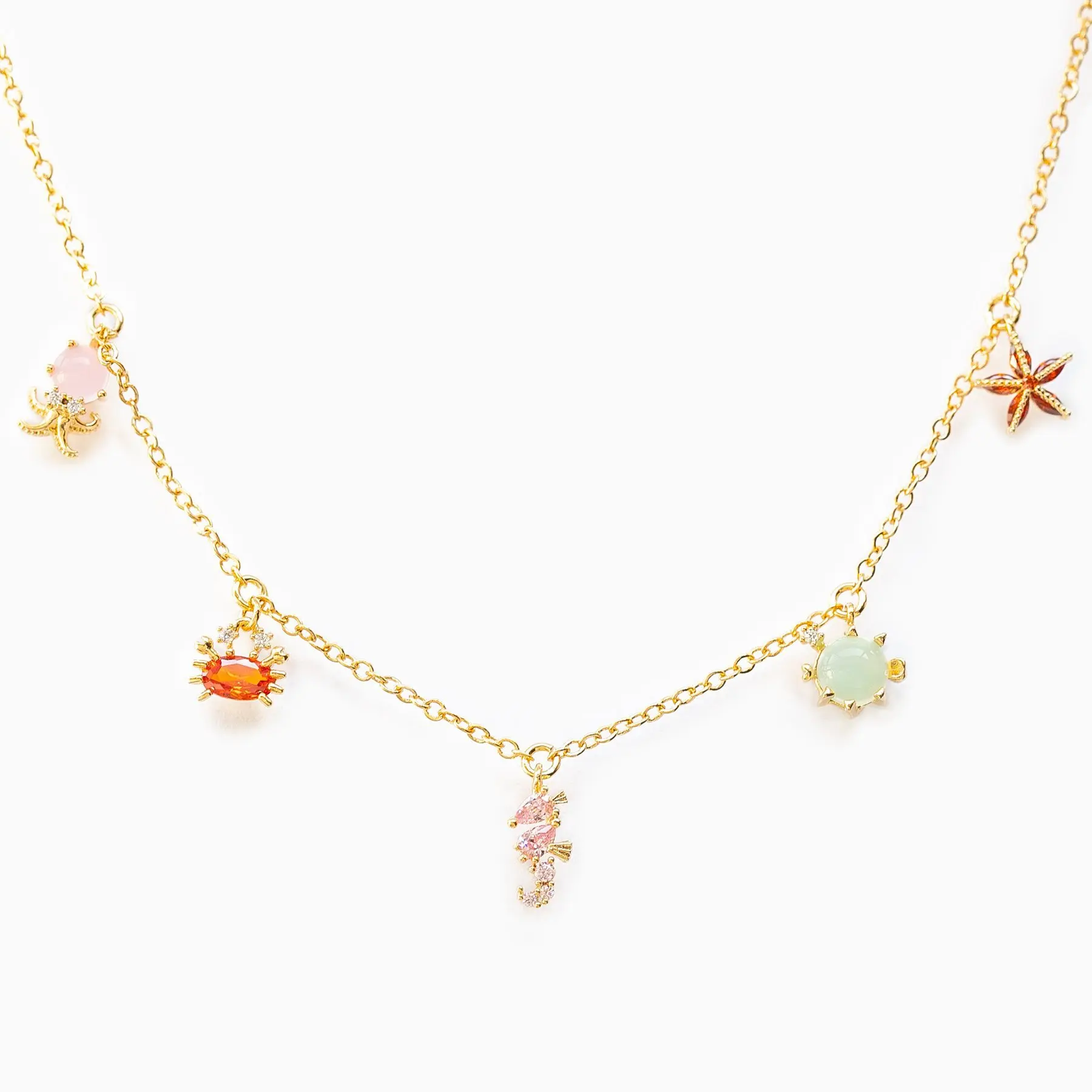 

Trendy Instagram Choker Necklace Beach Style Colorful Zircon Sea Animal Pendant Jewelry For Women