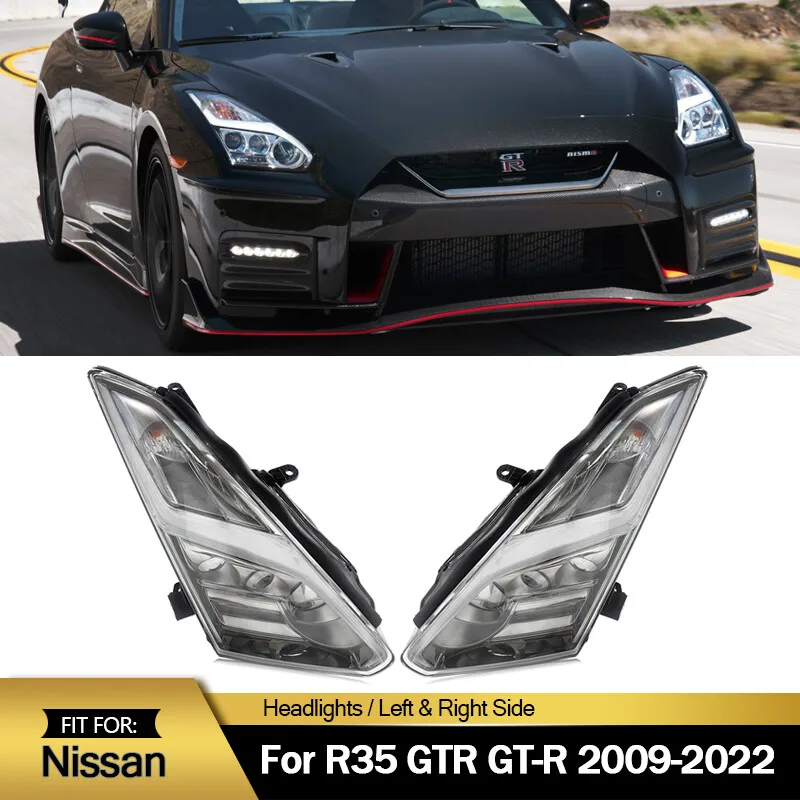 

For Nissan R35 GTR Left Right LED Headlights Coupe 2-Door 2009-2022 Front DRL Projector Headlamp Car Head Light Black Background