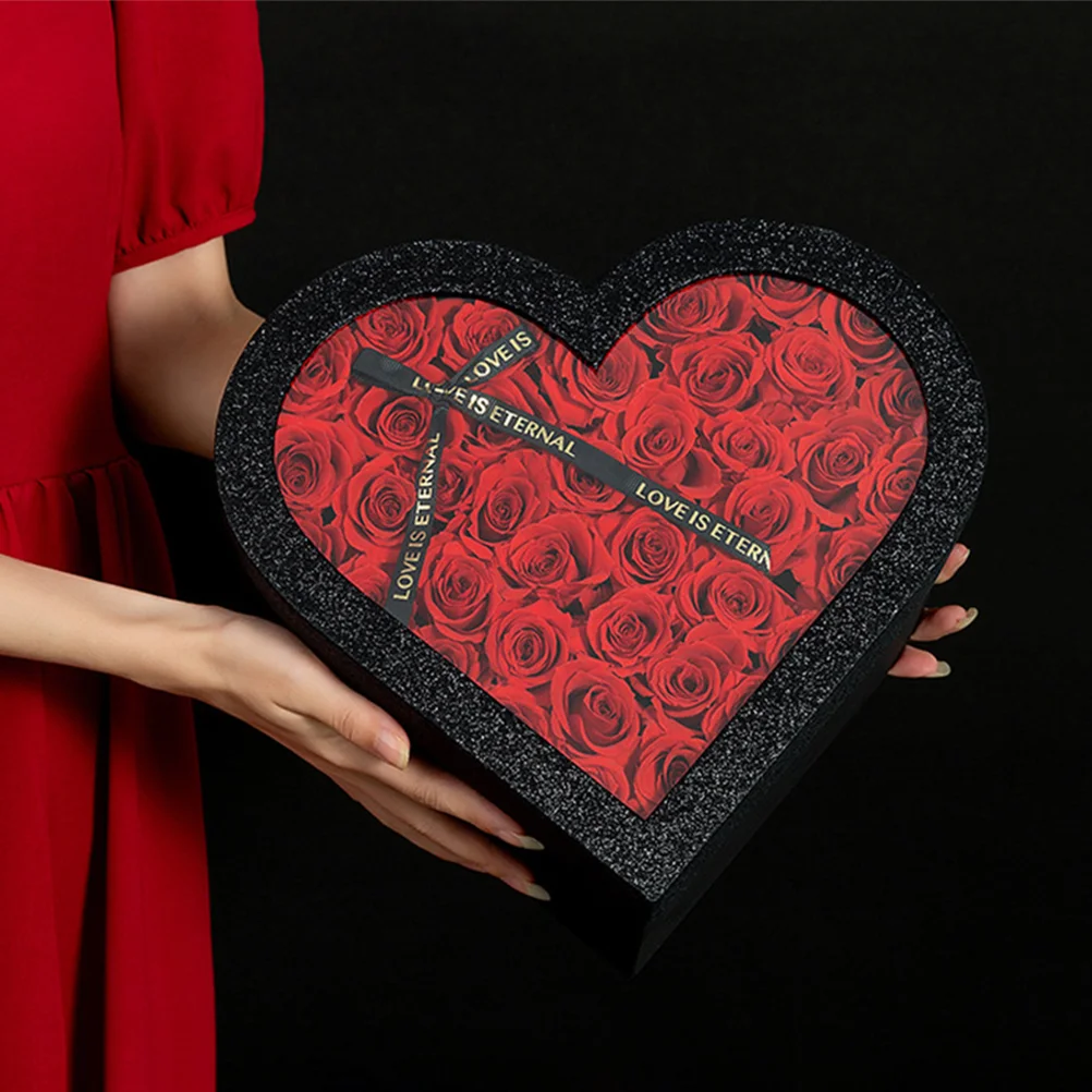 

2 Pcs Black Heart Shaped Gift Boxes for Valentine's Day Flowers Chocolates Cards Romantic Elegant Love Present Packaging Set