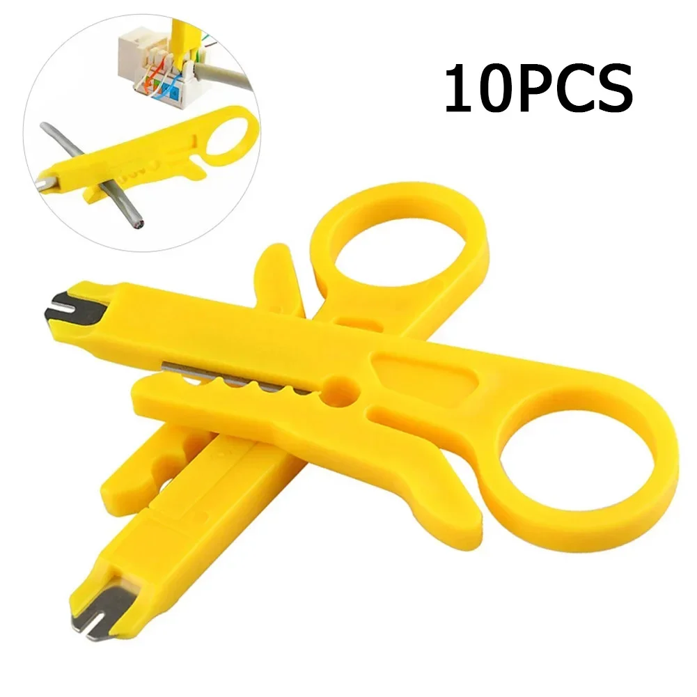 10pc Yellow Cable Stripper Plastic Strip Wire Punch Down Cutter Stripper Manual Pliers Tool For CAT-5 CAT-5e CAT-6 Data Cable